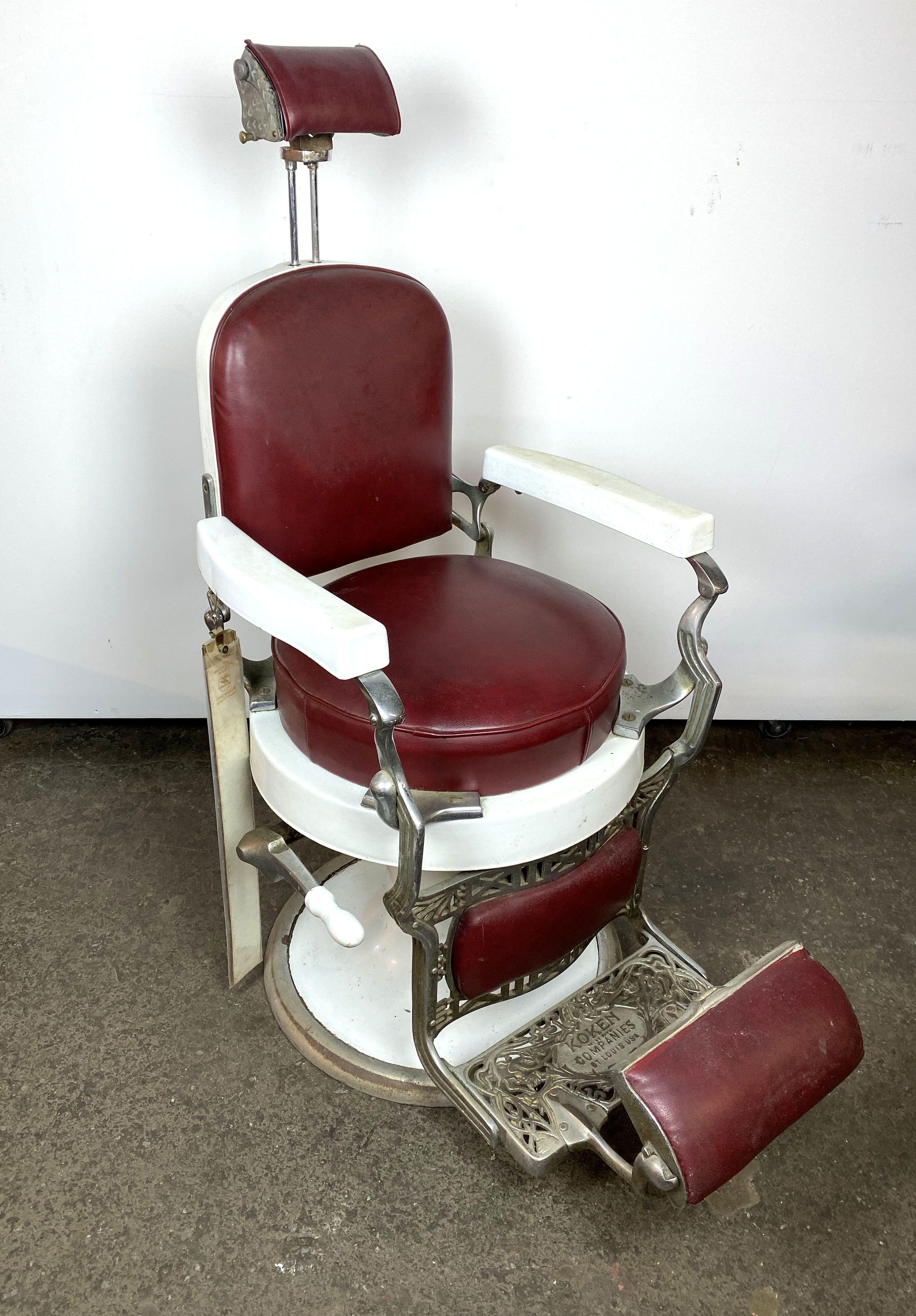 Vintage Koken Companies St. Louis USA Barber Chair