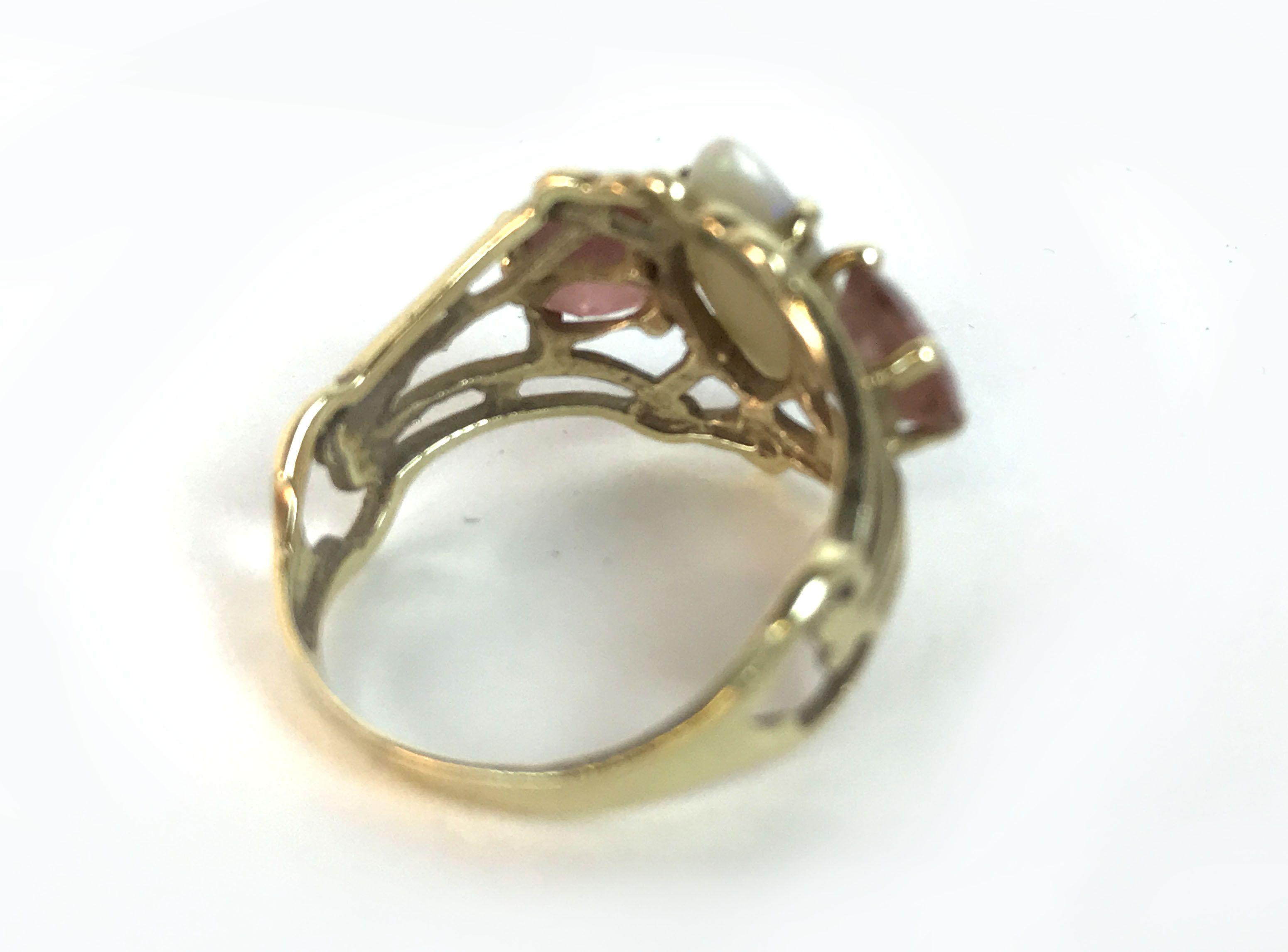 Pair of Two 14KT Yellow Gold Opal & Ruby Rings