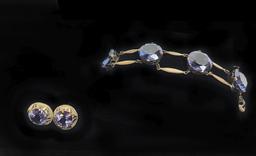 14KT Yellow Gold Earrings and Rose Gold Colored Bracelet with Blue/Purple Tanzanite Colored Stones