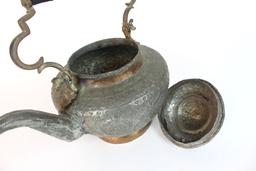 Vintage Hammered Silver & Copper Tea Kettle 