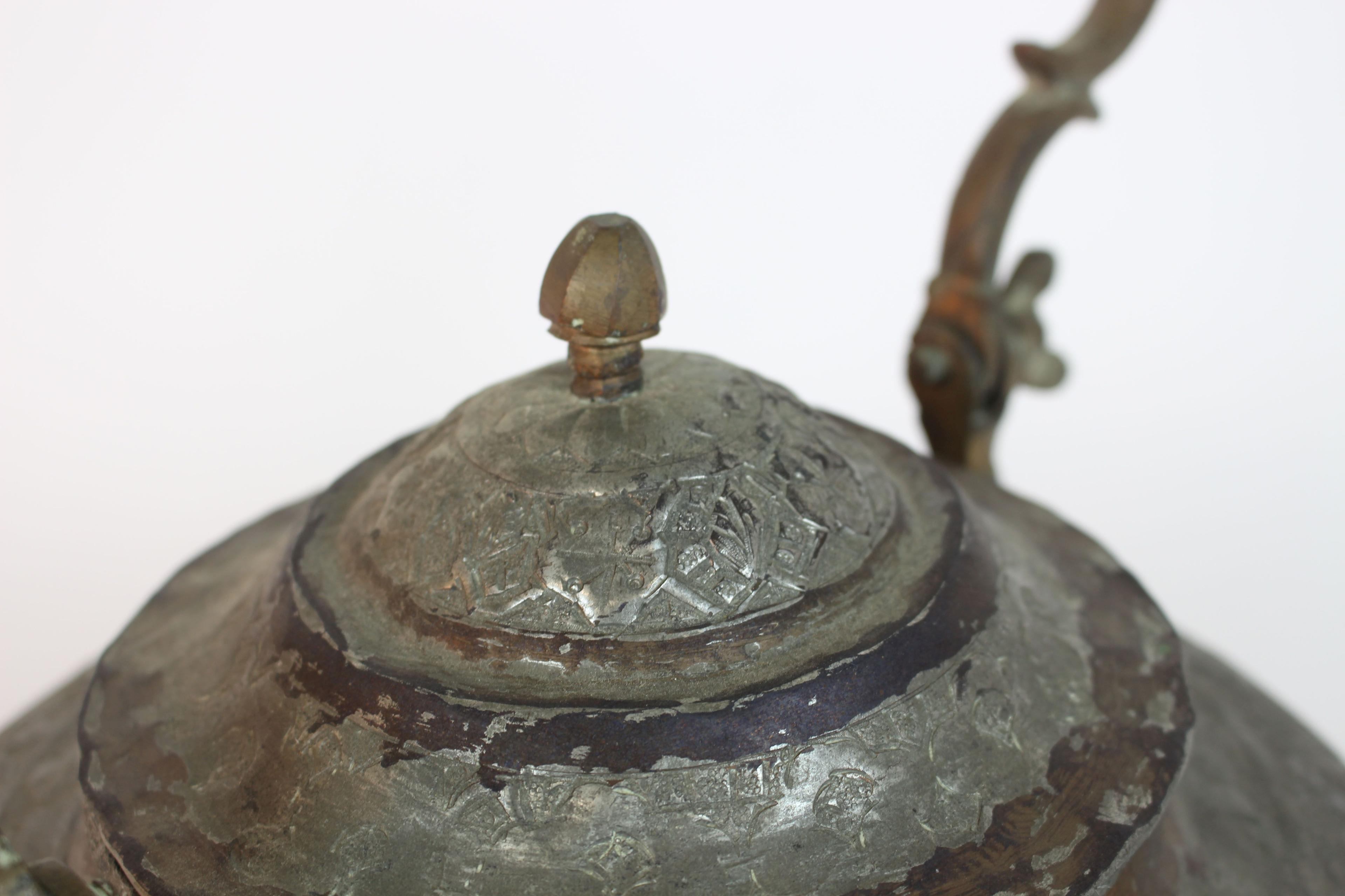 Vintage Hammered Silver & Copper Tea Kettle 