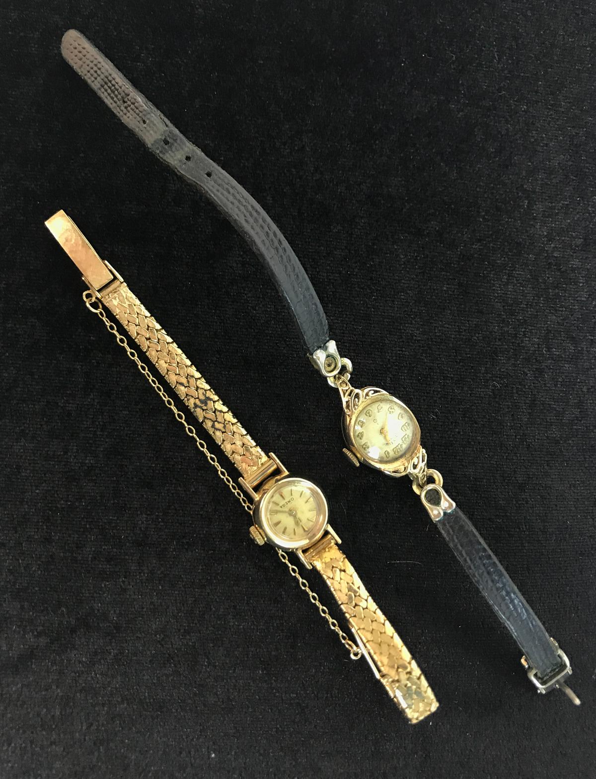 Pair of 14KT Yellow Gold Omega and Lady Elgin Antique Watches