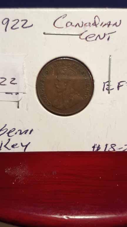 1922 Semi  Key Date Canadian Cent