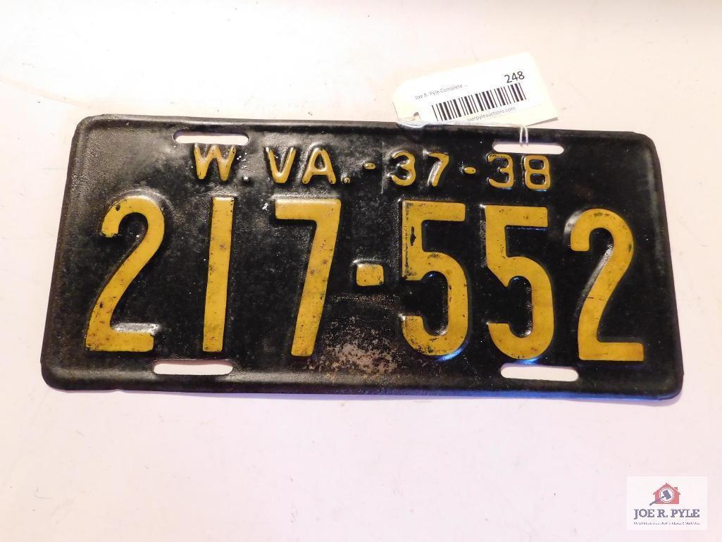 License Plate WV 37-38 #217-552 Rare Hard to Find Plate
