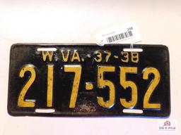 License Plate WV 37-38 #217-552 Rare Hard to Find Plate