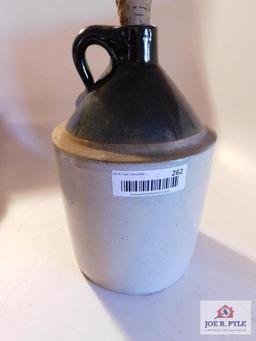 Brown and White Stone Jug with handle & cork