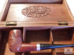 Wood Box Fancy Design with Briar Smoking Pipe
