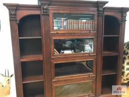 Cherry Book Case w/ Drop Down Glass Doors and 2 side book shelves