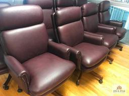 4 Cherry Leather, Rolling Office Chairs