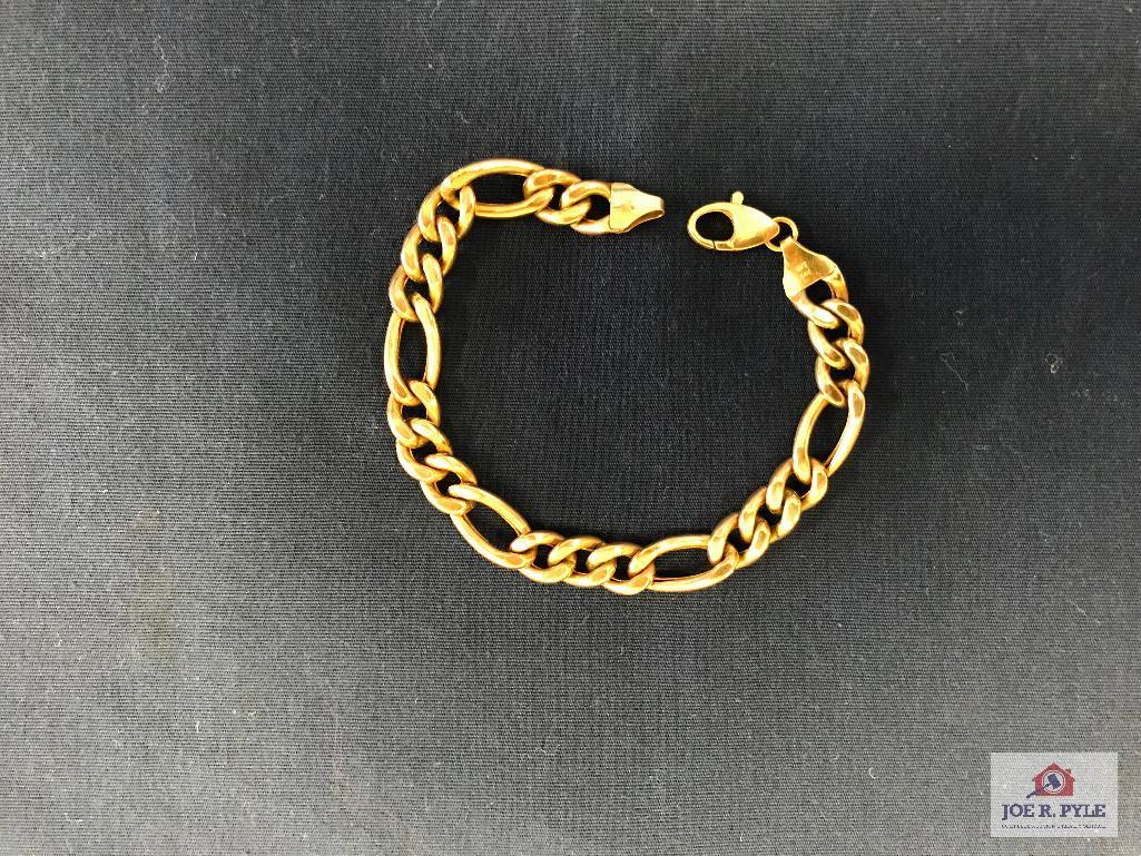 10K Yellow Gold Figaro Bracelet - 8" - 16 grams