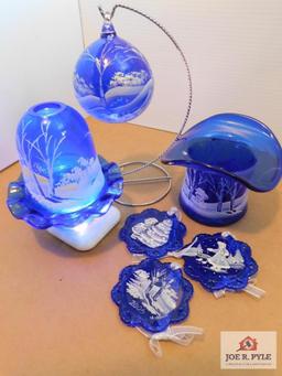 Fenton Hand Painted Hat, Ornaments, Fairy Lamp