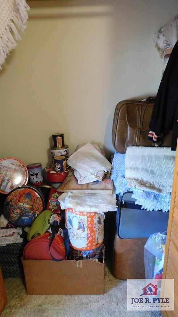 Contents of Closet - Tins, Linens and Luggage