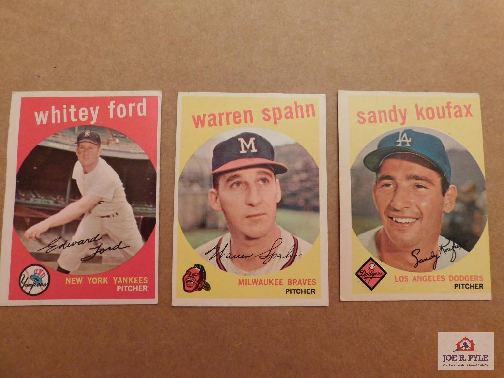 1959 Topps Sandy Koufax, Whitey Ford, & Warren Spahn