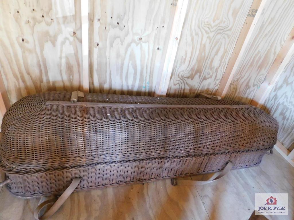 Victorian Mortuary wicker casket with canvas straps