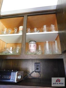 Contents of cabinets - corning ware, baking dishes, Corelle dishes, glasses, mugs, candlesticks,