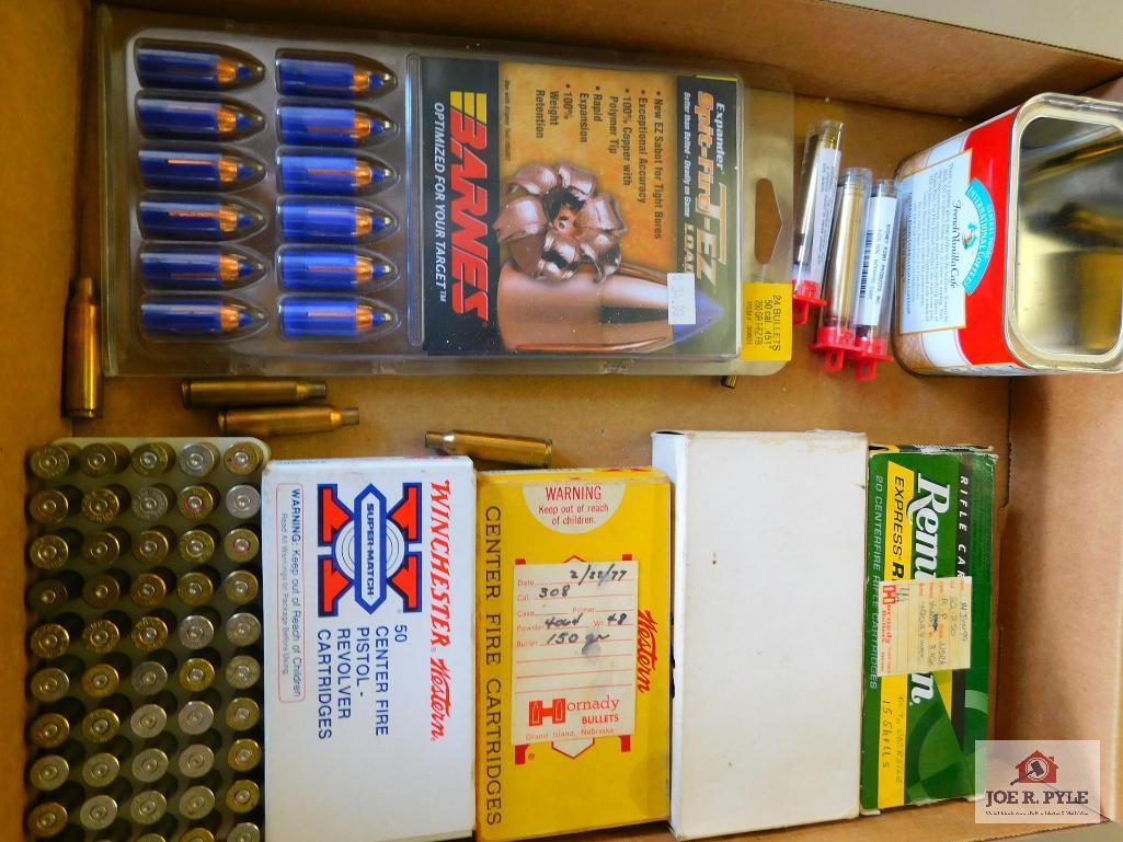 lot of misc. casings and 24 50 cal .451" bullets