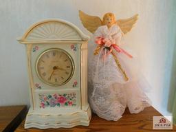 Ceramic clock and angel tree topper