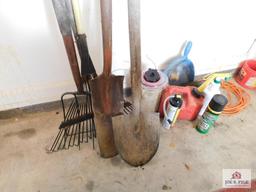 Garden tools, extension cords, gas can