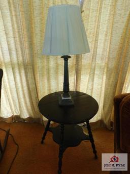 Spool leg table and lamp