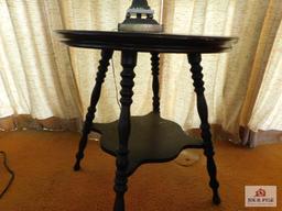 Spool leg table and lamp