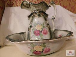Beautiful floral decorated pitcher and bowl
