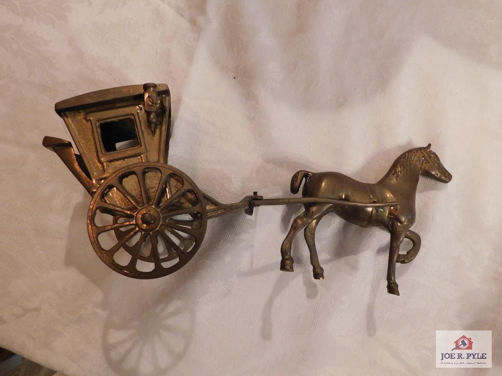 Cast metal horse and carriage