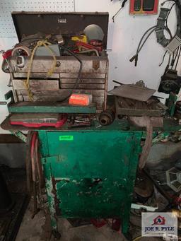 Green Steel Work Table W Tool Box And Contents