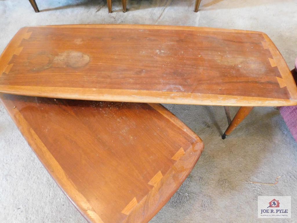 60s style coffee table, swivel shelf w/inlay