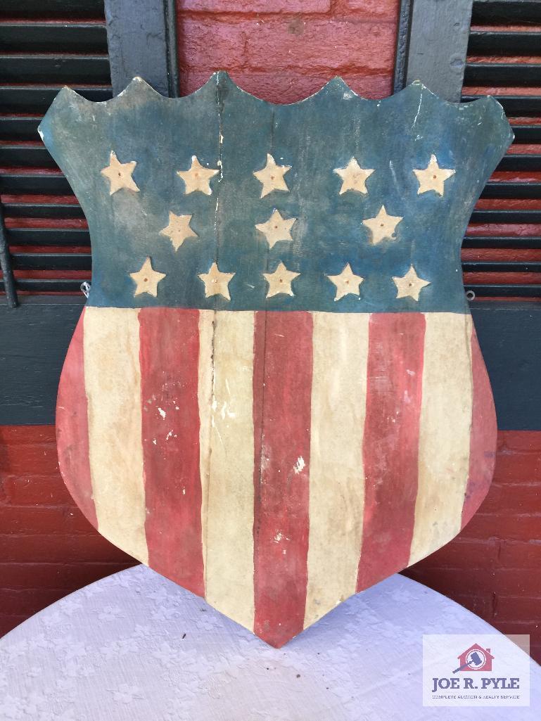 Large American Flag themed wooden shield