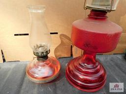 Red glass oil lamp & small lamp