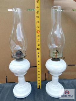 Pair of milk glass lamps