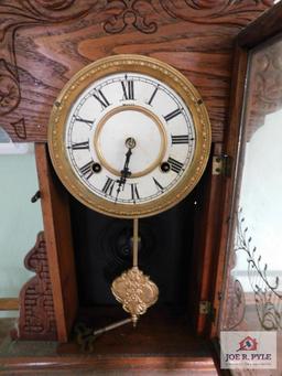 Antique Oak Kitchen Clock W/Key