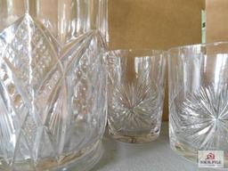Cut Glass Pitcher And Glasses