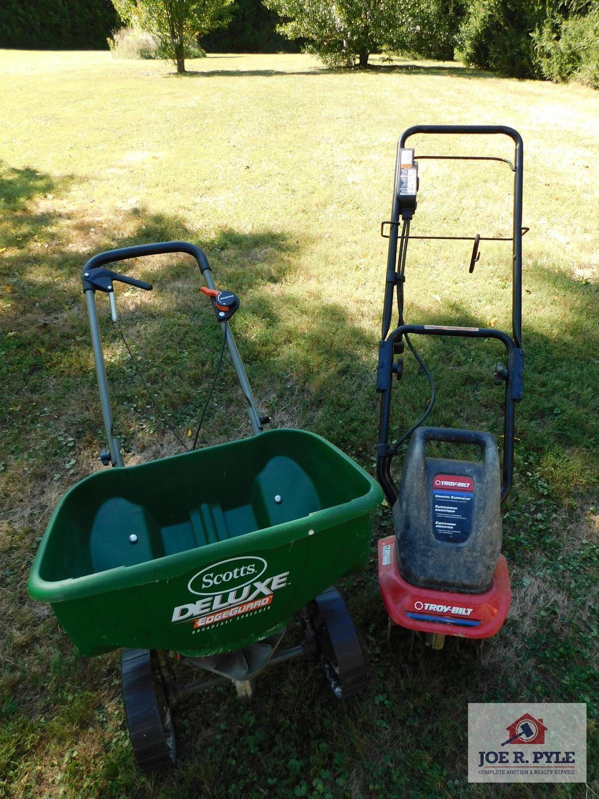 TroyBilt electric cultivator and Scotts deluxe seeder/feeder