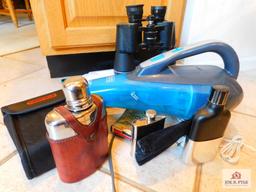 Black & Decker handvac, Tasco binoculars 10x50mm & flask