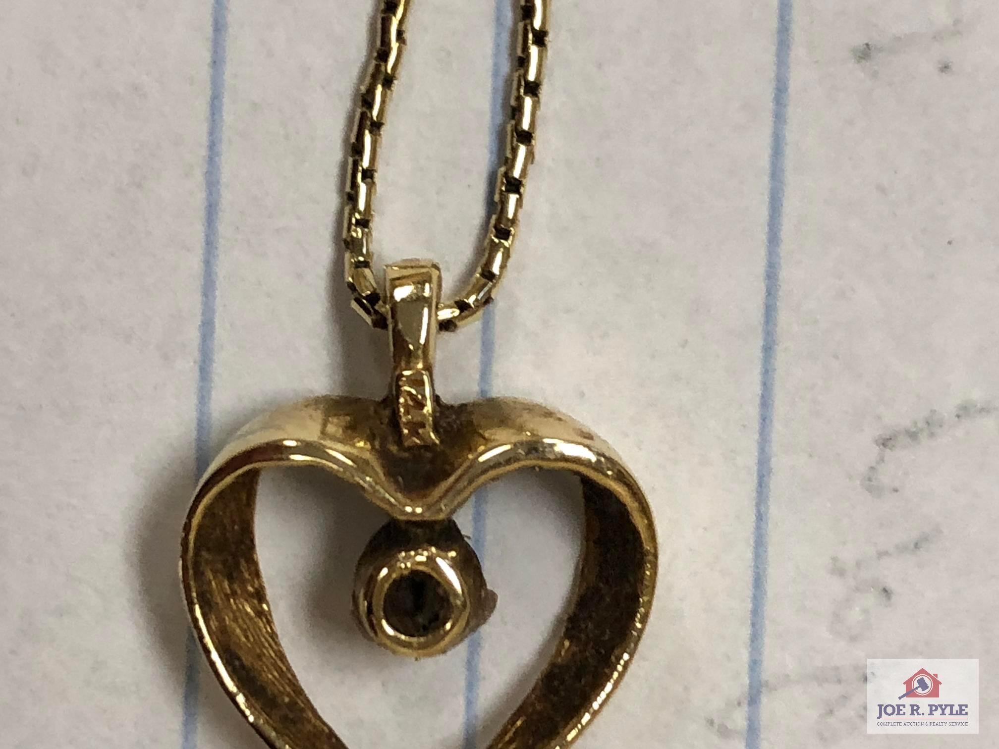14K Heart Necklace with Diamond (Not Verified) (Marked Italy)(Marked 14K)