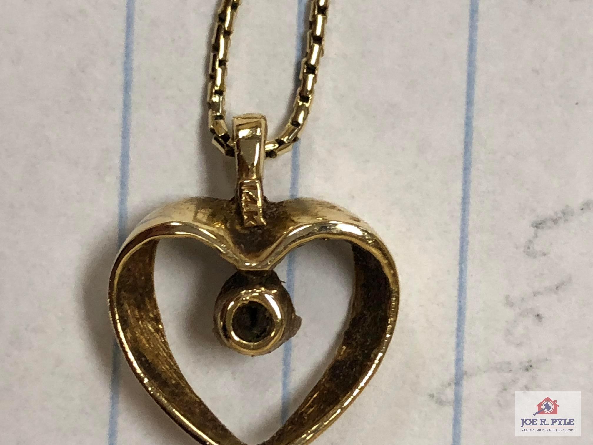 14K Heart Necklace with Diamond (Not Verified) (Marked Italy)(Marked 14K)