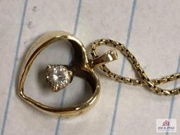 14K Heart Necklace with Diamond (Not Verified) (Marked Italy)(Marked 14K)