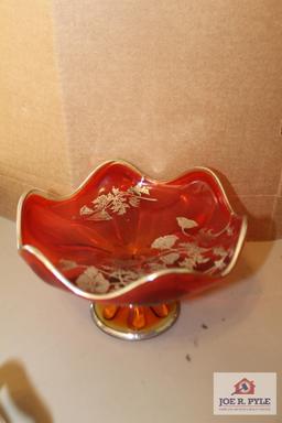 Amber pedestal candy with silver inlay