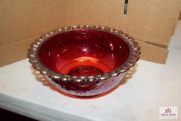 Ruby carnival glass bowl