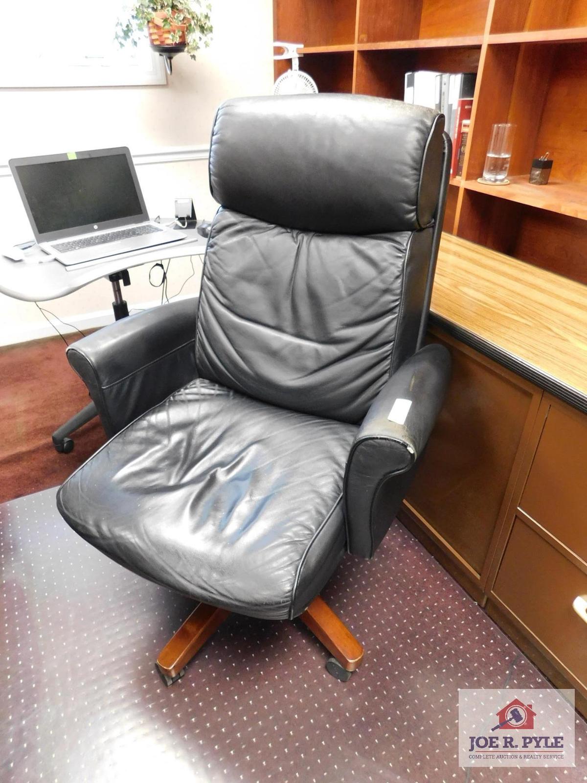 Large black leather chair