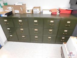 5 (3) drawer green filing cabinet and 1 (4) drawer gray filing cabinet