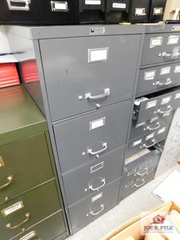 5 (3) drawer green filing cabinet and 1 (4) drawer gray filing cabinet