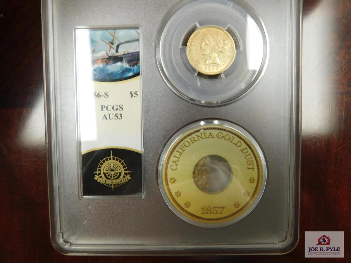 1856-S Liberty Head $5 Gold Coin PCGS AU53