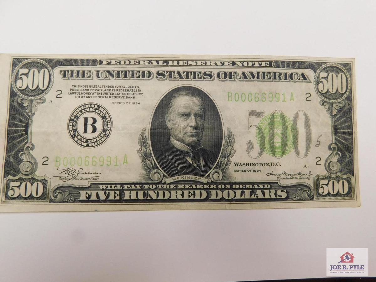 1929 Green Seal $500 serial #B00066991A Federal Reserve Note