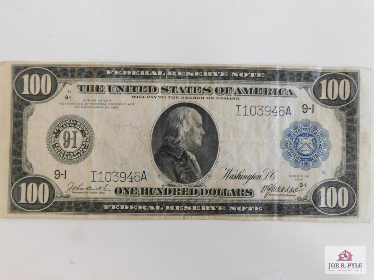 $100 Federal Reserve Note Serial #I103946A (1914)