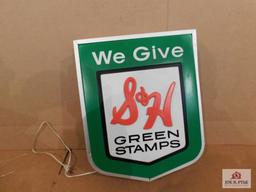 Vintage Double Sided Electric S&H Green Stamps Hanging Sign
