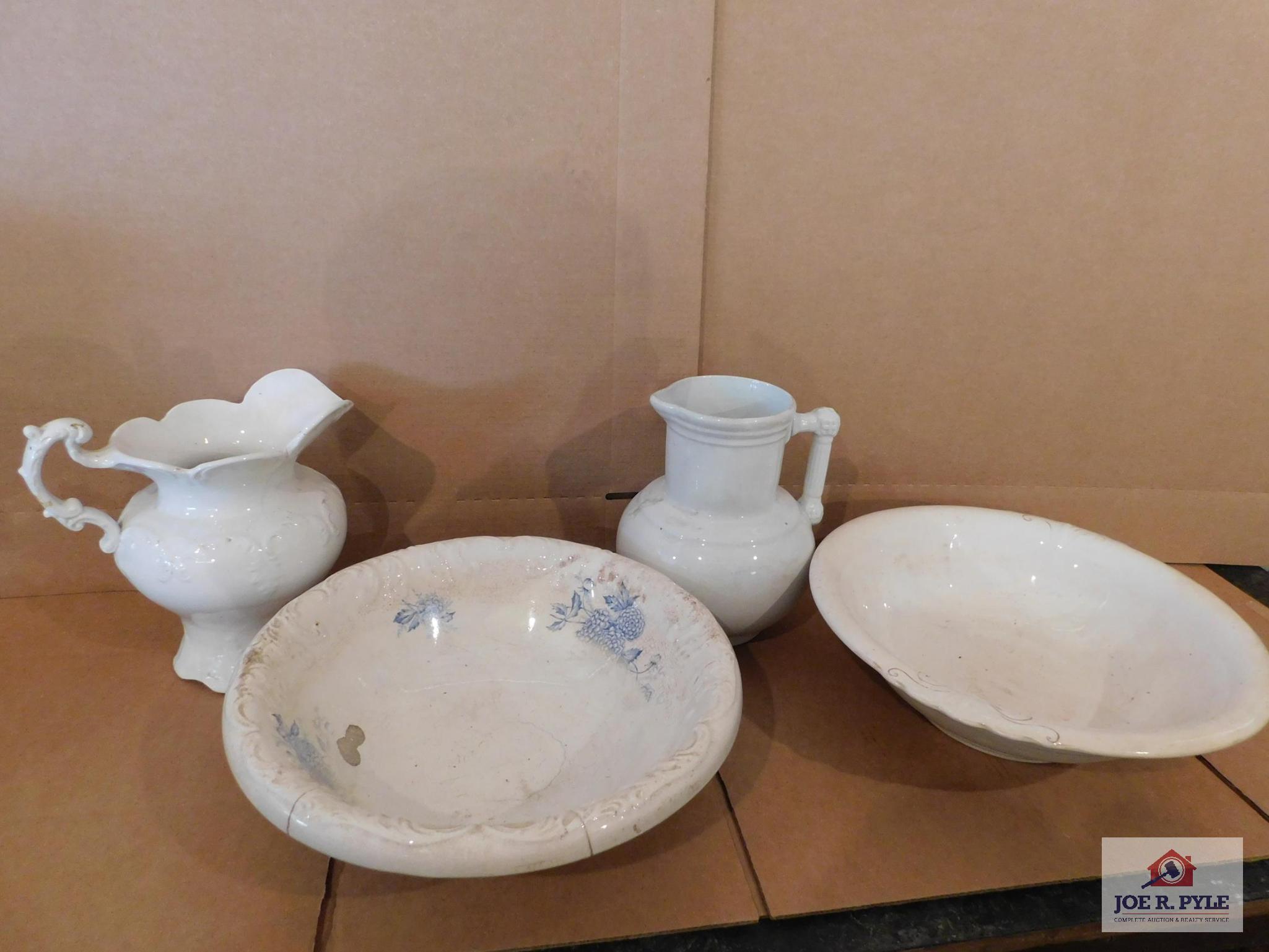 Two Non-Matching Pitcher And Bowls- One Pitcher Is Ironstone China