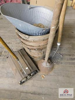 Baskets, coal bucket and vintage items