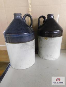 2 Tan and brown jugs